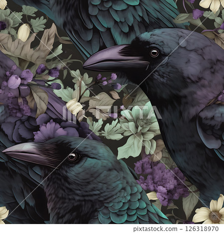 Vintage style seamless pattern with crows 126318970