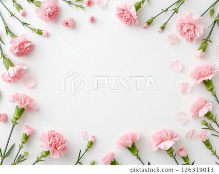 粉紅色康乃馨框架構圖白色背景上| 向量插圖粉紅色康乃馨框架構圖背景上 母親節和留言 粉紅色康乃馨框架構圖白色背景上| 向量插圖粉紅色康乃馨框架構圖背景上 母親節和留言 126319013