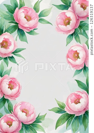 Delicate watercolor peonies floral frame blank design Delicate watercolor peonies floral frame blank design 126319137