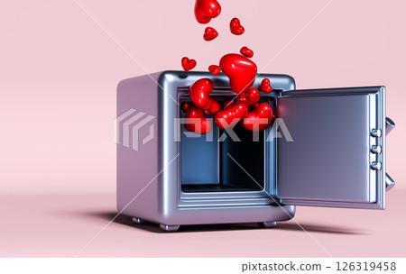 3D Safe Full of Red Hearts on Pink Background 126319458