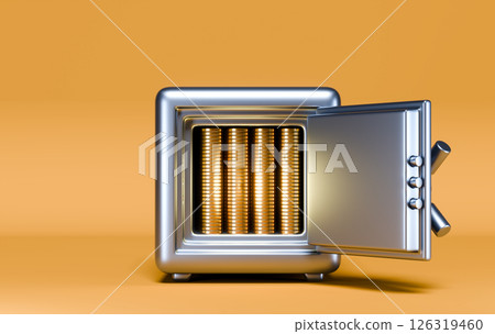 3D Safe with Neatly Stacked Gold Coins 126319460