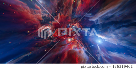 Epic Red and Blue Cosmic Nebula Background in Deep Space 126319461