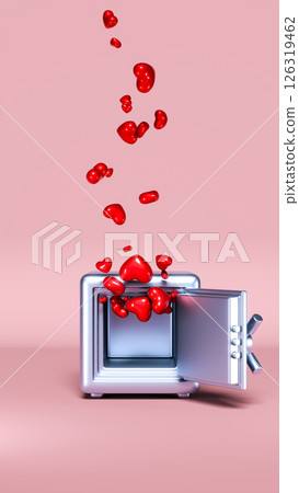 3D Safe Full of Red Hearts on Pink Background 126319462