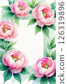 Beautiful pink watercolor peonies with white blank space design template 126319896