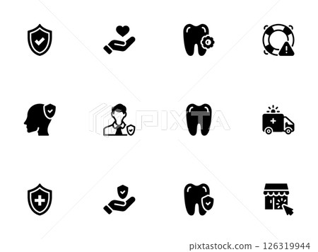 Insurance Health and Safety Black Silhouette Icon Collection 126319944