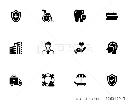 Versatile Black Icons Health, Business, and Safety Symbols Set Versatile Black Icons Health, Business, and Safety Symbols Set 126319945