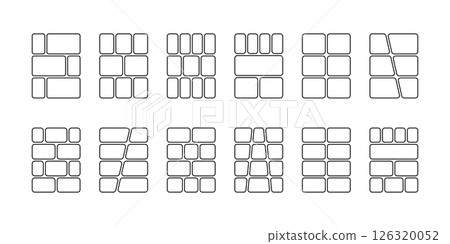 Set of comic book templates. Anime page panels isolated on white background. Grids for manga storyboard. Layouts for moodboard, photo collage, poster or sketchbook. Vector graphic illustration 126320052