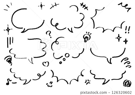 Set of hand-drawn speech bubbles and comic symbols_line 126320602