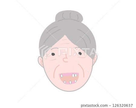 一位老年婦女的臉部插圖,嘴裡佈滿牙齒 一位老年婦女的臉部插圖,嘴裡佈滿牙齒 126320637