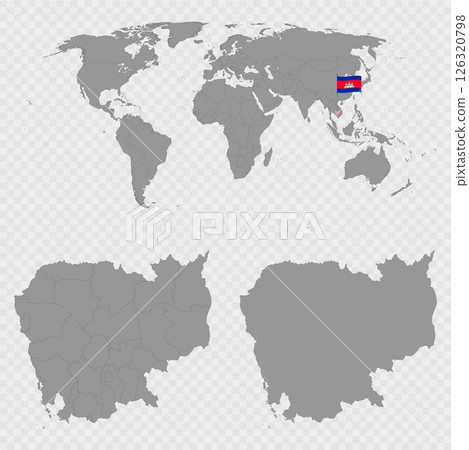 Cambodia Map Set with World Location. Cambodia Map Set with World Location. 126320798