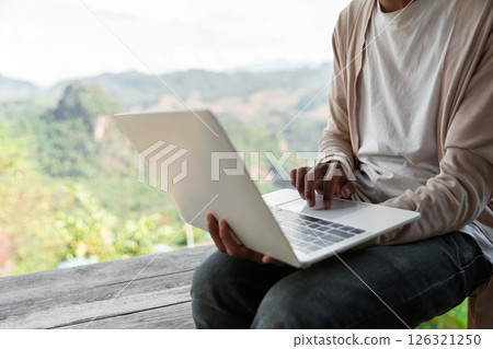 Future remote work combines technology nature smart phone enable e learning productivity while traveling blending comfort modern devices serenity computer equipment business connection natural world 126321250