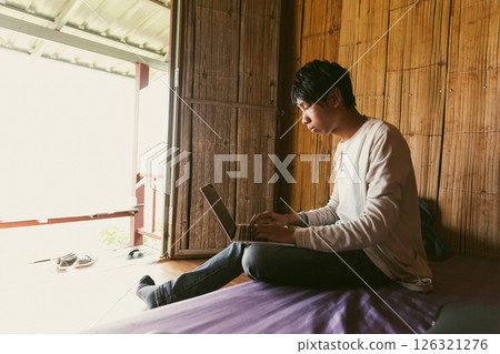 Future remote work combines technology nature smart phone enable e learning productivity while traveling blending comfort modern devices serenity computer equipment business connection natural world 126321276