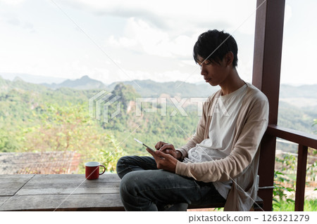 Future remote work combines technology nature smart phone enable e learning productivity while traveling blending comfort modern devices serenity computer equipment business connection natural world 126321279