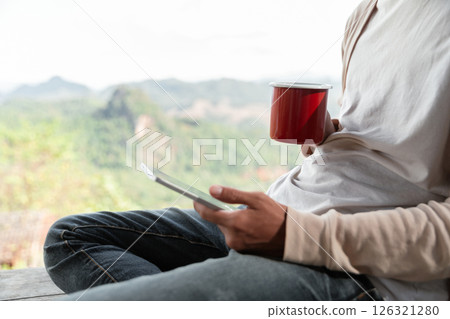 Future remote work combines technology nature smart phone enable e learning productivity while traveling blending comfort modern devices serenity computer equipment business connection natural world 126321280