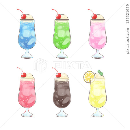 Various cream soda drinks hand-drawn illustrations 126321629
