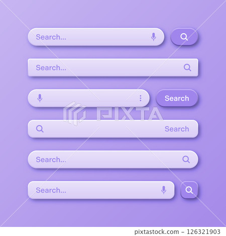 Colorful 3d search bar templates. Internet browser engine with search box, address bar and text field. UI design, website interface element with web icons and push button. Vector illustration Colorful 3d search bar templates. Internet browser engine with search box, address bar and text field. UI design, website interface element with web icons and push button. Vector illustration 126321903