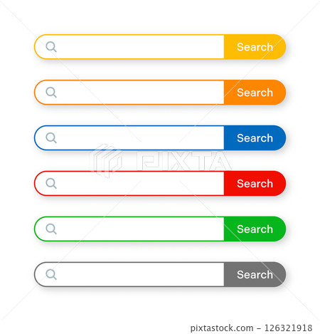 Various search bar templates. Internet browser engine with search box, address bar and text field. UI design, website interface element with web icons and push button. Vector illustration 126321918