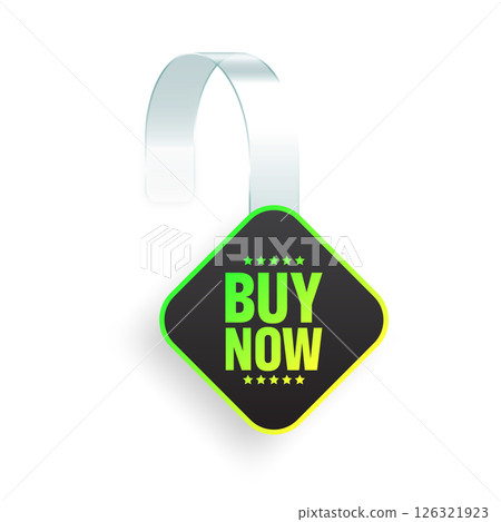 Colorful neon supermarket promotional wobbler. Realistic wobbler template for shelf advertising. Sale or discount label with ad text. Special offer price tag. Vector illustration 126321923