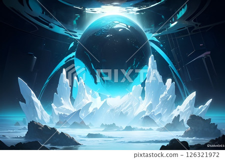 Game Background: Energy Power Point of the Blue Glowing Underground Ice Country 126321972