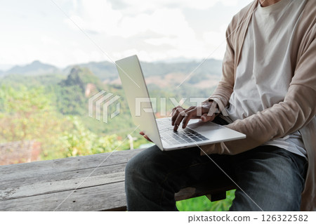 Future remote work combines technology nature smart phone enable e learning productivity while traveling blending comfort modern devices serenity computer equipment business connection natural world 126322582