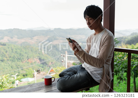 Future remote work combines technology nature smart phone enable e learning productivity while traveling blending comfort modern devices serenity computer equipment business connection natural world Future remote work combines technology nature smart phone enable e learning productivity while traveling blending comfort modern devices serenity computer equipment business connection natural world 126323181
