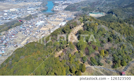 Aerial view of Mino Kanayama Castle, main enclosure and enclosure 126323500