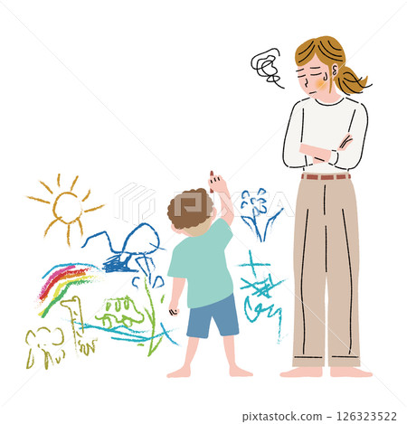 母親擔心孩子的塗鴉 母親擔心孩子的塗鴉 126323522
