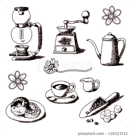 Pen drawing coffee utensil set 126323532