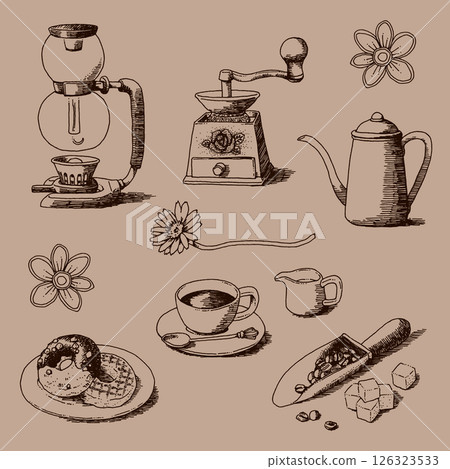 Pen drawing coffee utensil set 126323533