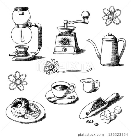 Pen drawing coffee utensil set 126323534