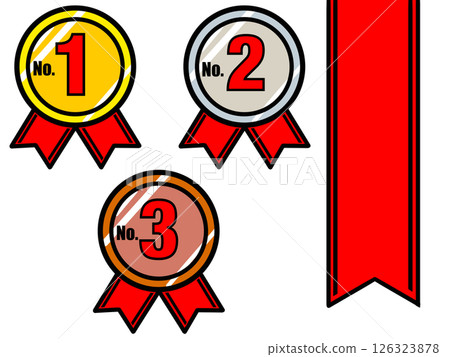 Simple ranking material with medals and ribbons (black lines) 126323878
