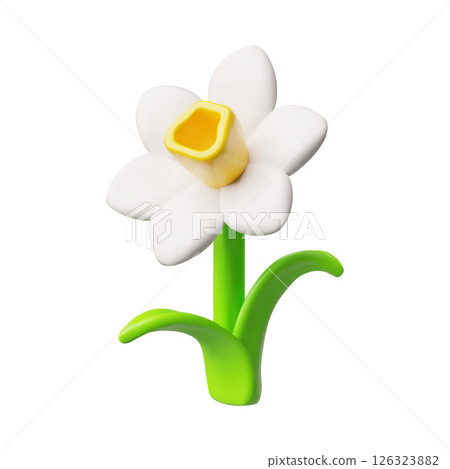 3D vector illustration of white daffodil flower, volumetric plastic icon. 126323882