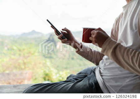 Future remote work combines technology nature smart phone enable e learning productivity while traveling blending comfort modern devices serenity computer equipment business connection natural world Future remote work combines technology nature smart phone enable e learning productivity while traveling blending comfort modern devices serenity computer equipment business connection natural world 126324198