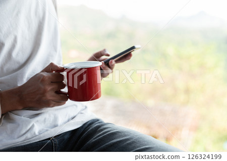 Future remote work combines technology nature smart phone enable e learning productivity while traveling blending comfort modern devices serenity computer equipment business connection natural world Future remote work combines technology nature smart phone enable e learning productivity while traveling blending comfort modern devices serenity computer equipment business connection natural world 126324199