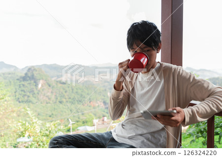 Future remote work combines technology nature smart phone enable e learning productivity while traveling blending comfort modern devices serenity computer equipment business connection natural world 126324220