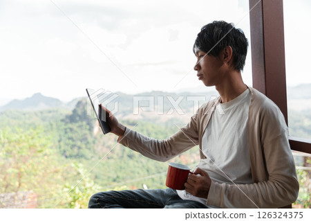 Future remote work combines technology nature smart phone enable e learning productivity while traveling blending comfort modern devices serenity computer equipment business connection natural world Future remote work combines technology nature smart phone enable e learning productivity while traveling blending comfort modern devices serenity computer equipment business connection natural world 126324375