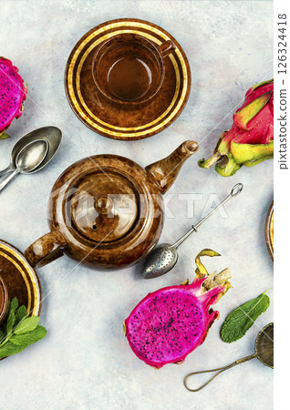 Vibrant arrangement of dragon fruit tea. Vibrant arrangement of dragon fruit tea. 126324418
