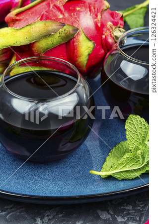 Pitaya juice with mint leaves. Pitaya juice with mint leaves. 126324421