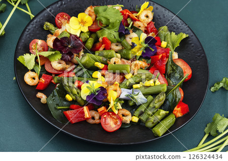 Shrimp Salad Bowl with Fresh Greens and Vegetables. Shrimp Salad Bowl with Fresh Greens and Vegetables. 126324434