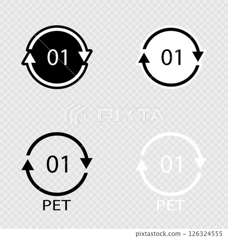 Recycling Code PET 01 Set. Plastic, Polyethylene. 126324555