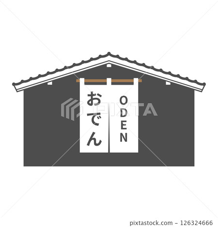 Simple and retro oden restaurant icon frame vector illustration Japanese style black white background template 126324666