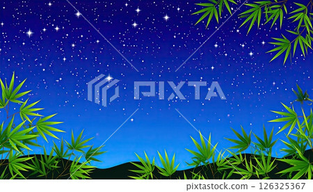 《AI Image》 Tanabata Image: Bamboo leaves and night sky 126325367