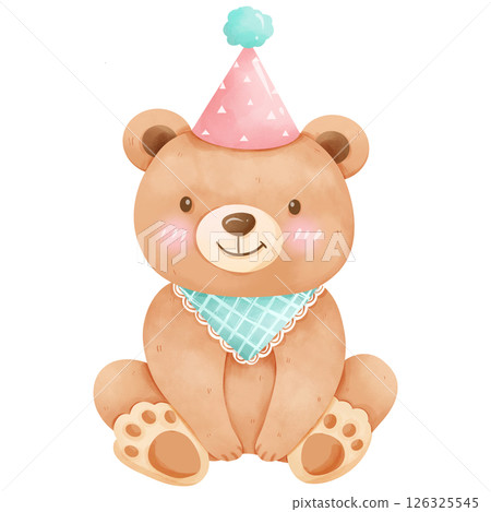 Watercolor painting of a happy birthday little bear Watercolor painting of a happy birthday little bear 126325545