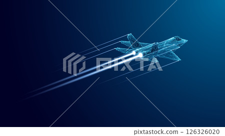 Fighter jet with speed light line. Supersonic digital jet fighter. 126326020