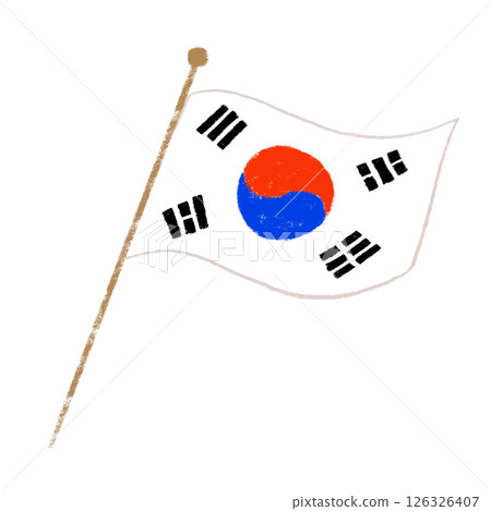 Korean flag fluttering in the wind, crayon touch 126326407