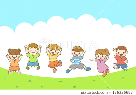 孩子跳躍的簡單手繪插圖 126326692