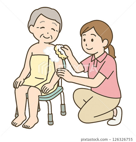 A scene where a caregiver gently assists with washing A scene where a caregiver gently assists with washing 126326755