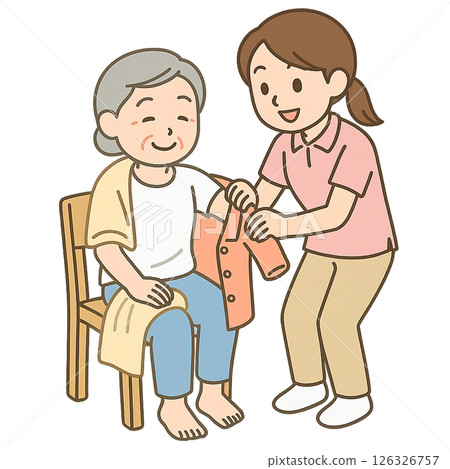 護理人員幫助老人穿衣 126326757