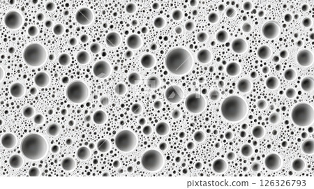 Monochrome pattern of various sized circles on a white background, abstract texture 126326793