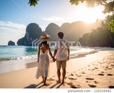 Couple looking at the sea, back view 126326982